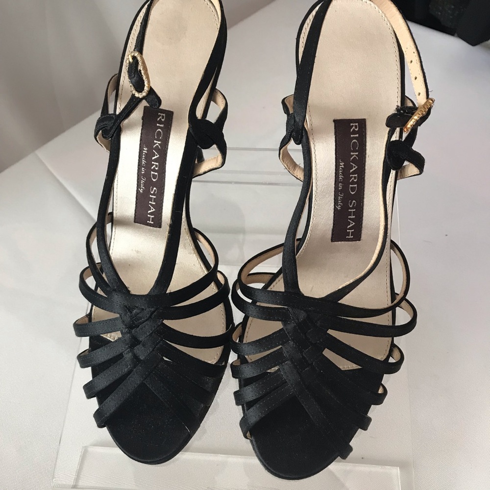 NEW RICKARD SHAH Slingback  Satin Strappy Shoe Blk